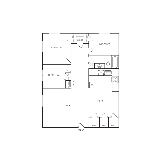 the floor plan for a two bedroom apartment at The  Harper